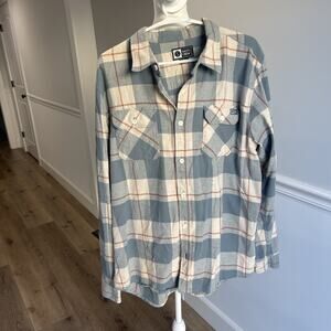 Salty Crew Men Large Plaid Flannel Beige Pockets 100% Cotton Fisherman Boat Sail